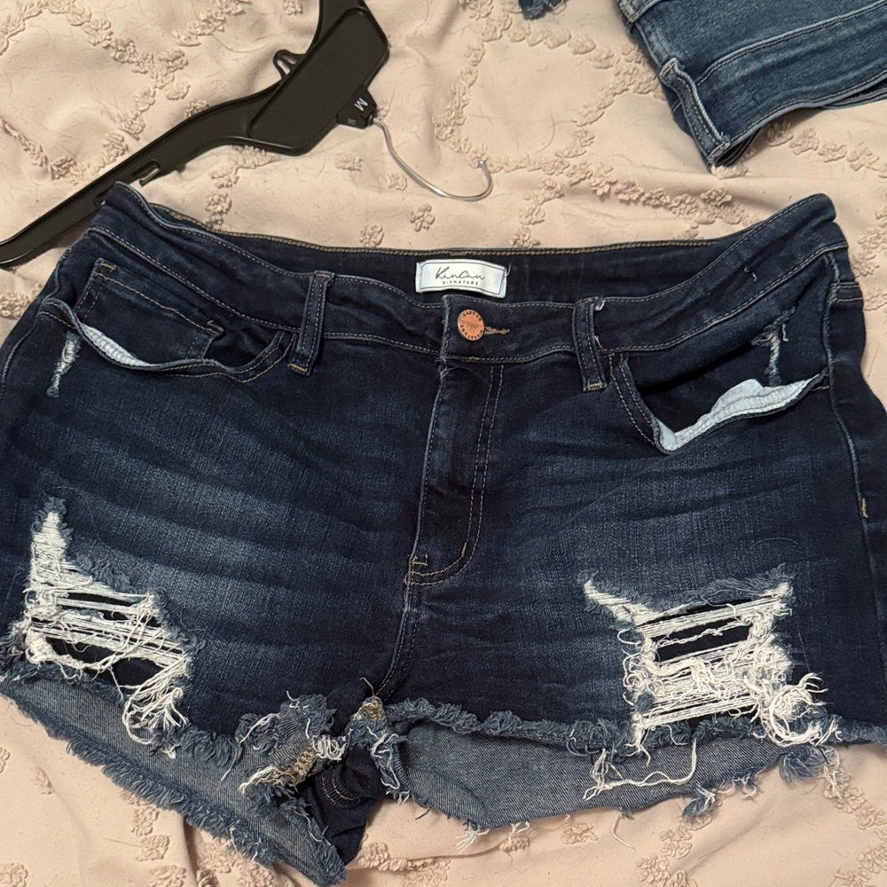 KanCan Dark Blue Distressed Jean Shorts